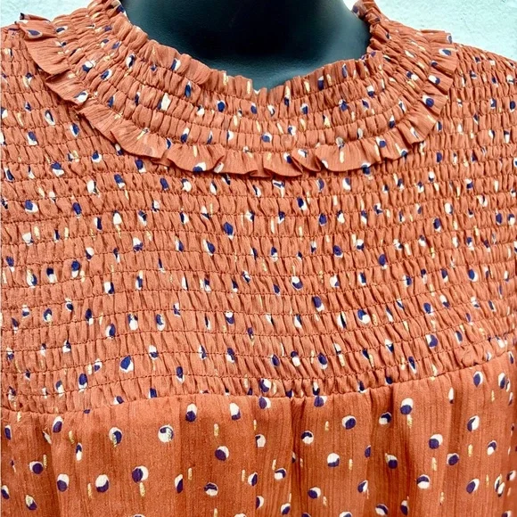 Jade Melody Tam Smocked, Long Sleeve Blouse in Burnt Orange, SZ L EUC - Picture 4 of 7